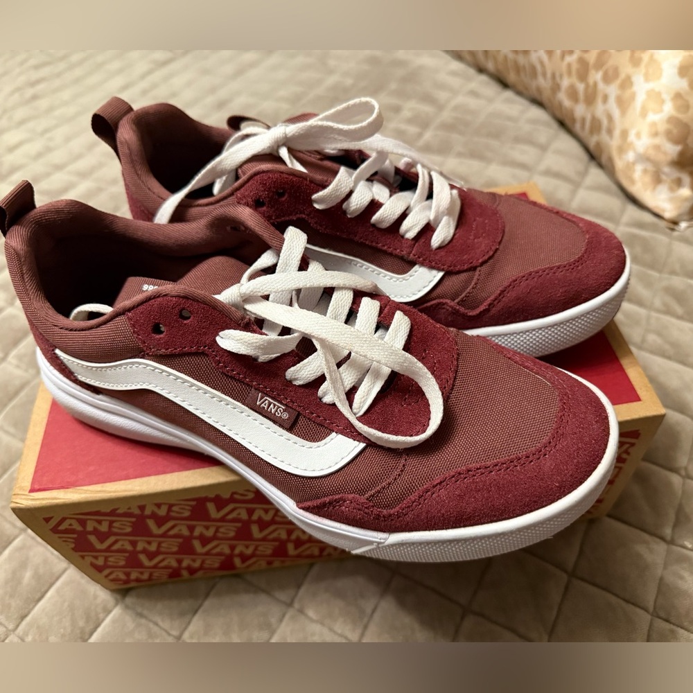 Vans Burgundy and White Canvas Sneakers